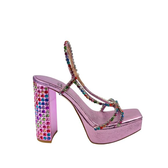 Jeffrey Campbell Rainbow Crystal Heels On Purple Leather - Picture 1 of 4